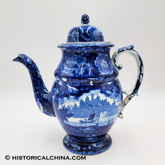 Wadsworth Tower Coffee Pot Seashell Border Historical Blue Staffordshire ZAM-48
