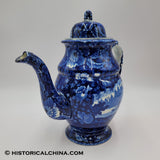 Wadsworth Tower Coffee Pot Seashell Border Historical Blue Staffordshire ZAM-48