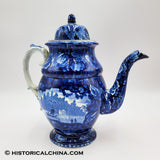 Wadsworth Tower Coffee Pot Seashell Border Historical Blue Staffordshire ZAM-48