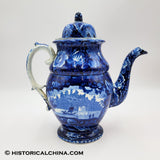 Wadsworth Tower Coffee Pot Seashell Border Historical Blue Staffordshire ZAM-48
