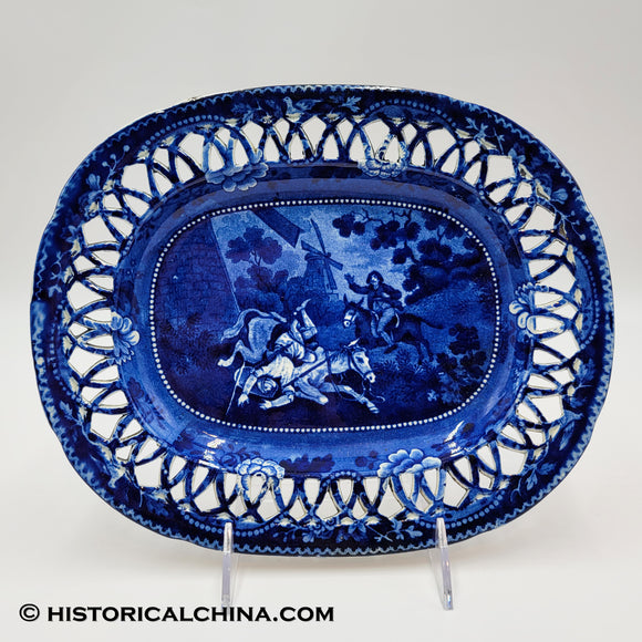 Don Quixote Attack Upon the Mills Reticulated Tray Historical Blue Staffordshire ZAM-482