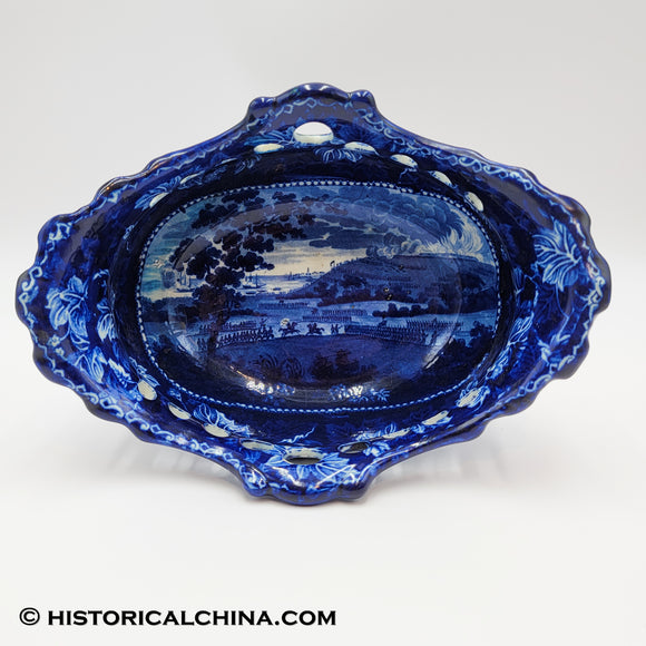 Battle of Bunker Hill Pierced Basket Historical Blue Staffordshire ZAM-247