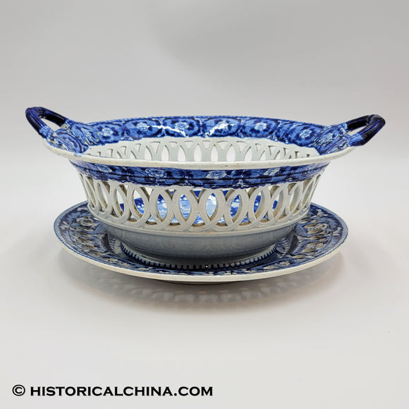 Octagon Church Beauties of America Reticulated Basket Historical Blue Staffordshire ZAM-479