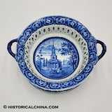 Octagon Church Beauties of America Reticulated Basket Historical Blue Staffordshire ZAM-479