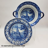 Octagon Church Beauties of America Reticulated Basket Historical Blue Staffordshire ZAM-479