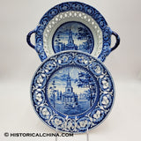Octagon Church Beauties of America Reticulated Basket Historical Blue Staffordshire ZAM-479