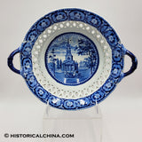 Octagon Church Beauties of America Reticulated Basket Historical Blue Staffordshire ZAM-479