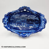 Landing of Lafayette Castle Garden New York Pierced Basket Historical Blue Staffordshire ZAM-246
