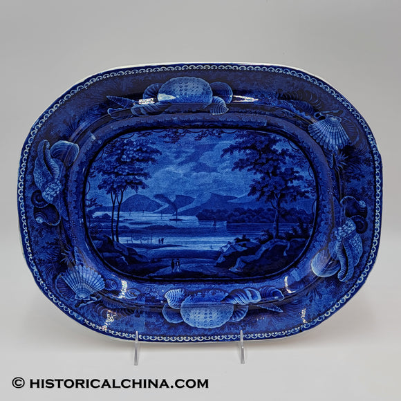 Lake George New York Platter Seashell Border Historical Blue Staffordshire ZAM-454