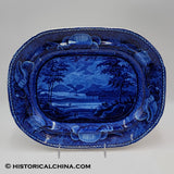 Lake George New York Platter Seashell Border Historical Blue Staffordshire ZAM-454