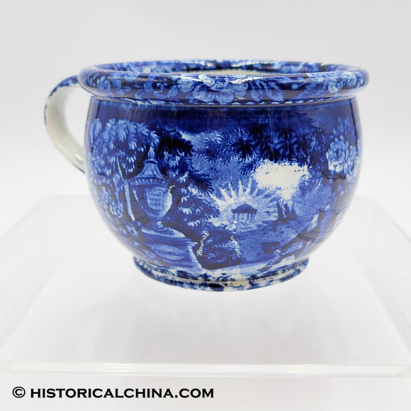 Lafayette at Franklin's Tomb Ruggles House Cabin Woods Pass it Cup Mug Historical Blue Staffordshire ZAM-9