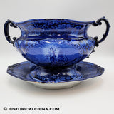 Arms of Maryland Soup Tureen & Tray Historical Blue Staffordshire ZAM-523&525