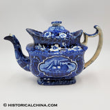 Chancellor Livingston Steamboat Teapot Historical Blue Staffordshire ZAM-561