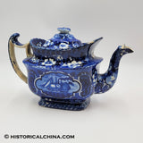 Chancellor Livingston Steamboat Teapot Historical Blue Staffordshire ZAM-561