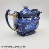 Chancellor Livingston Steamboat Teapot Historical Blue Staffordshire ZAM-561