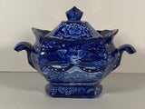 Historical Staffordshire Blue Sugar Bowl Eagle Over Panel CB