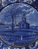 Historical Staffordshire Blue Plate Winter View of Pittsfield Massachusetts