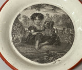 Staffordshire Black Transfer Cup Plate Little Girl And Dog By Wood