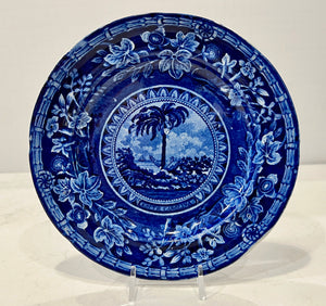 Historical Staffordshire Blue Arms of South Carolina Plate CAB
