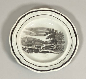 Staffordhshire Black Transfer Cup Plate With Cows By Stream