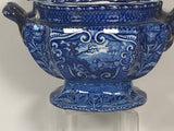 Staffordshire Blue Transfer Gravy Tureen Quadruped With Dog CB