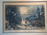Original Currier & Ives Print Skating Scene Moonlight Best 50 Small Folio