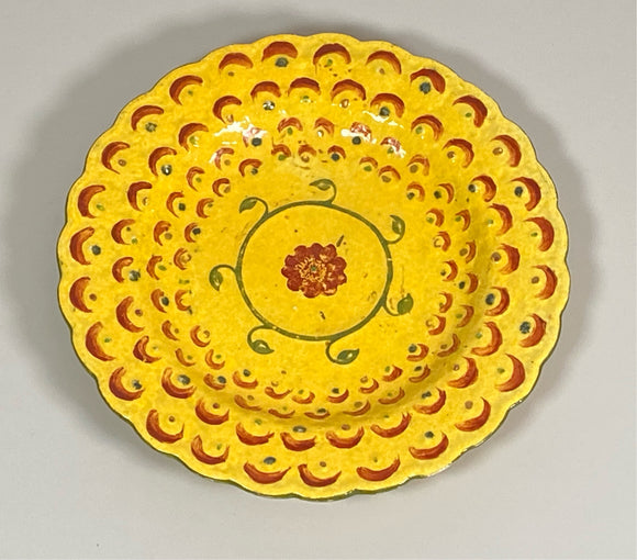 Staffordshire Canary Plate With A Embossed Pattern Enamel Decorated