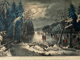 Original Currier & Ives Print Skating Scene Moonlight New Best 50 Small Folio