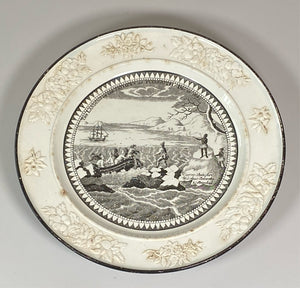 Historical Staffordshire Landing Of The Pilgrims Plate Variant Black Transfer