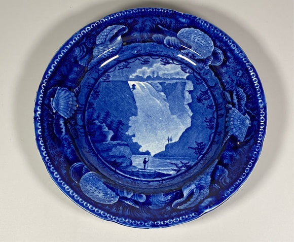 Historical Staffordshire Dark Blue Plate Falls Of Montmorenci Quebec CAB