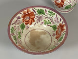 Staffordshire Childs Toy Miniature Bowl and Pitcher Set Floral and Pink Luster