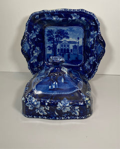 Historical Staffordshire Blue Vegetable Dish Charleston Exchange Battery Castle Gardens