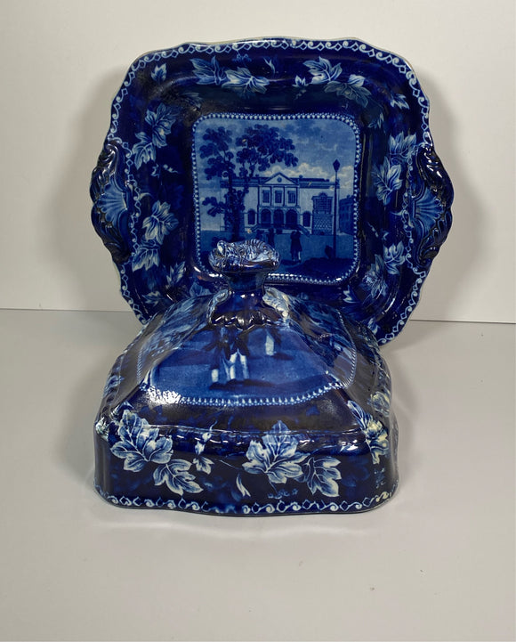 Historical Staffordshire Blue Vegetable Dish Charleston Exchange Battery Castle Gardens