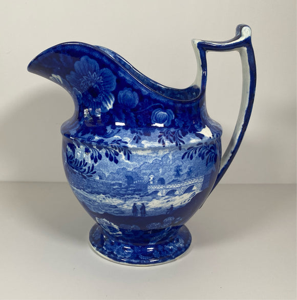 Historical Staffordshire Blue Wash Pitcher Views of The Erie Erie Canal RC