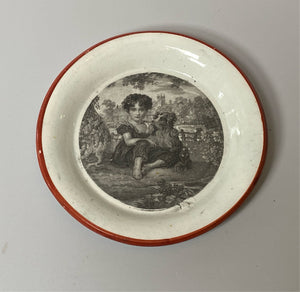 Staffordshire Black Transfer Cup Plate Little Girl And Dog By Wood