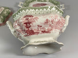 Staffordshire 2 Color Transfer Gravy Tureen Tray and Ladle Canova Pattern
