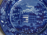 Historical Staffordshire Blue Plate Harvard College End View Scarce