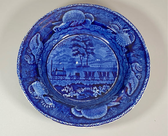 Historical Staffordshire Blue Soup Plate Baltimore Ohio B & O Railroad