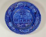 Historical Staffordshire Blue Soup Plate Baltimore Ohio B & O Railroad