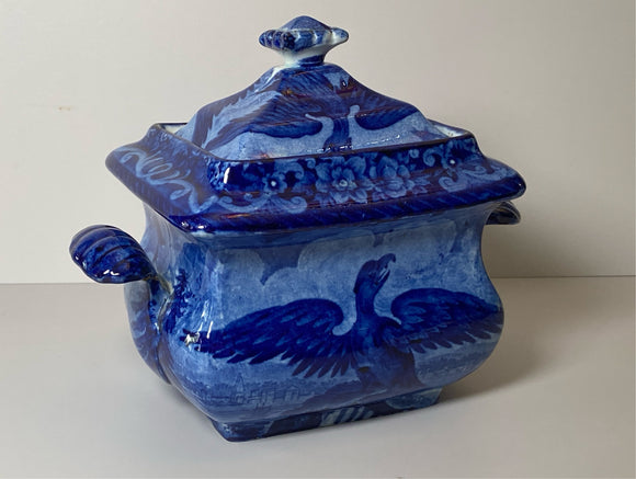 Historical Staffordshire Blue Sugar Bowl Boston Harbor CB