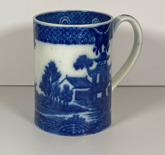Staffordshire Pearlware Blue Transfer Chinoiserie Buffalo Tankard