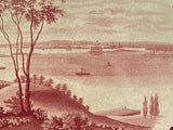 Historical Staffordshire Pink Transfer Platter Bay Of New York From Staten Island