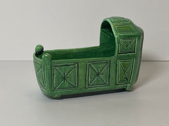 Staffordshire Green Glaze Christening Tudor Style Cradle Ca. 1810