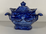 Historical Staffordshire Blue Sugar Bowl Eagle Over Panel CB