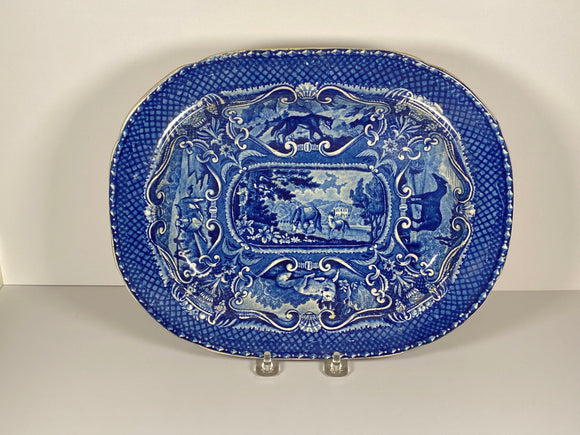 Staffordshire Blue Transfer Quadruped Platter with Horses CB