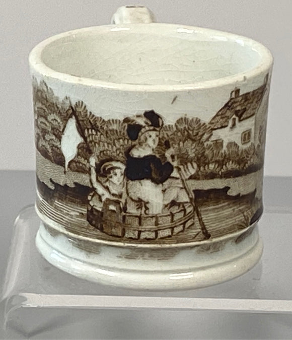 Staffordshire Brown Transfer Children’s Mug Mother and Child on Row Boat BB#135