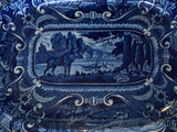 Historical Staffordshire Blue Quadruped Platter With Moose And Hunters CB