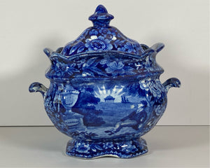 Historical Staffordshire Blue Lafayette At Franklin’s Tomb Sugar Bowl