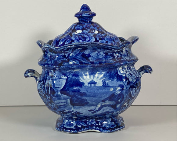 Historical Staffordshire Blue Lafayette At Franklin’s Tomb Sugar Bowl
