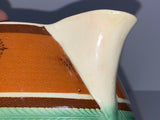 Large Staffordshire Mochaware Mocha Seaweed Pitcher Coggled Bands